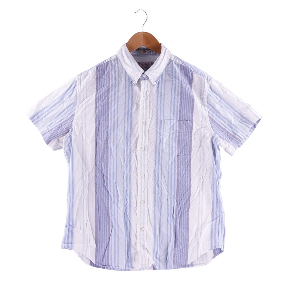 J.Crew Men Large Broken-In Oxford Slim Fit Striped Short Sleeve Shirt Blue White